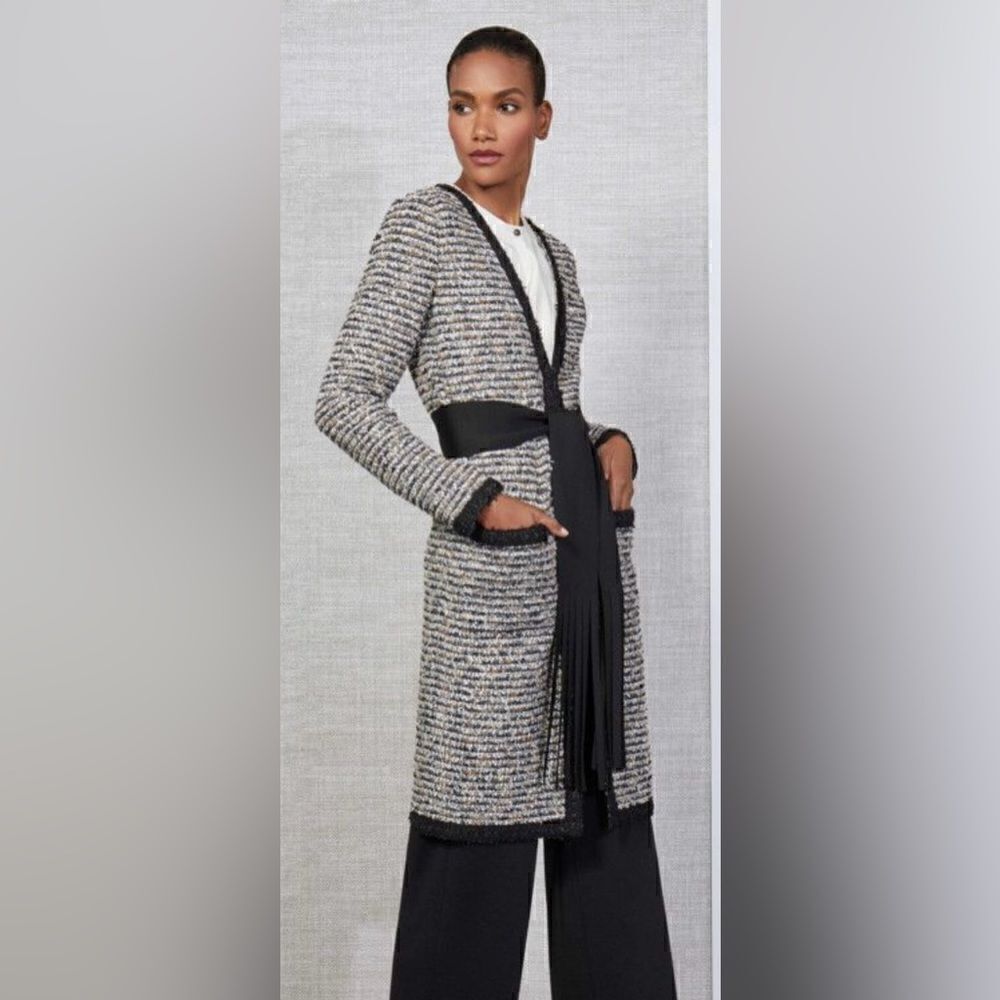 Belldini Large Black Combo Open-Front Belted
Duster Cardigan Boucle Knit Size M